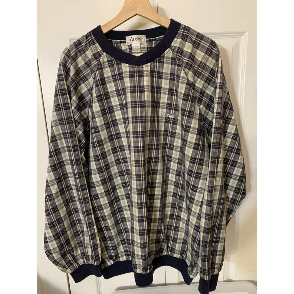 Izod Golf‎ Plaid Pullover Windbreaker Jacket Mens Sz L Blue Yellow